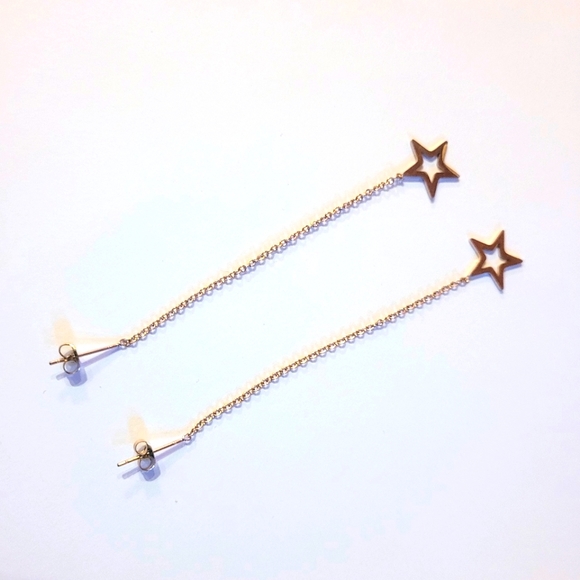 Set of gold color stainless steel star  shaped threader dangle earrings - Picture 3 of 4